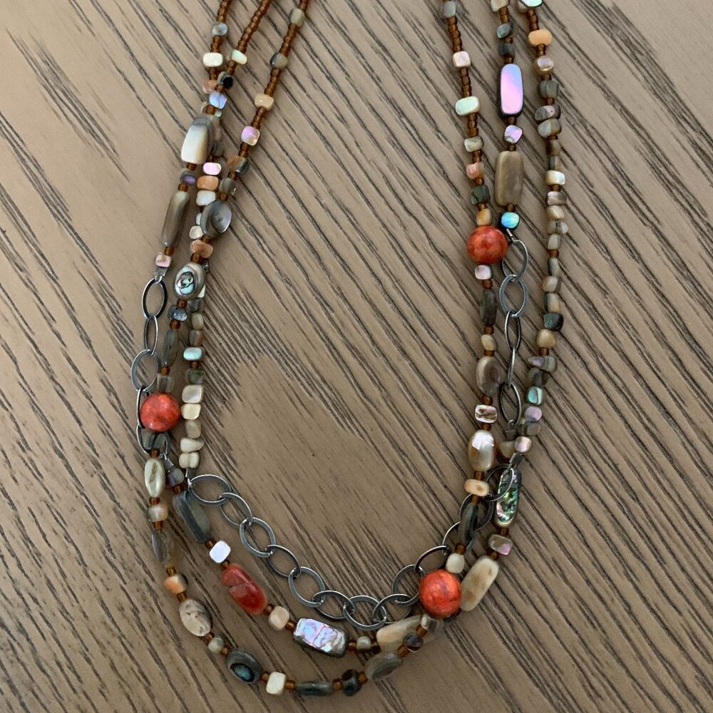 Silpada N1563 Necklace Abalone, Shell, Coral, Seed Beads and Sterling Silver